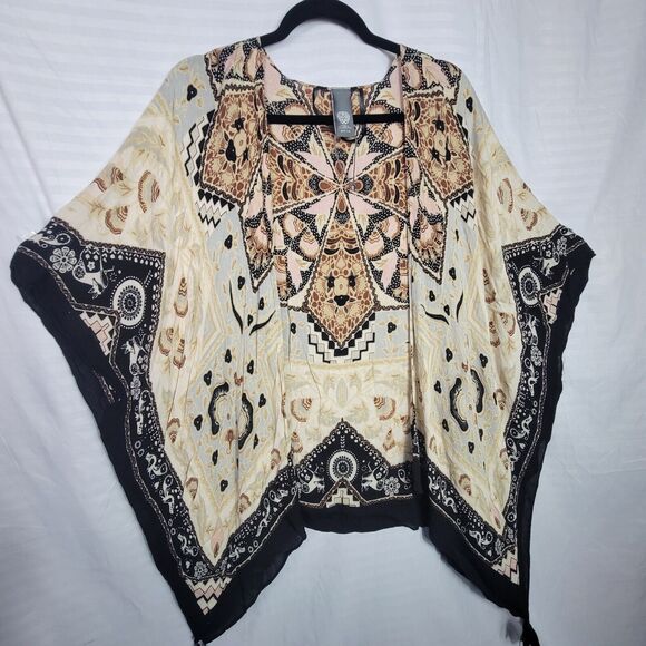 Vince Camuto Tasseled Casual Kimono Beach Swim Cover Up Women One Sz Boho Print - Picture 1 of 11